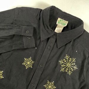 Quacker Factory Womens 1X Black Faux Suede Embroidered Snowflake Shirt Christmas
